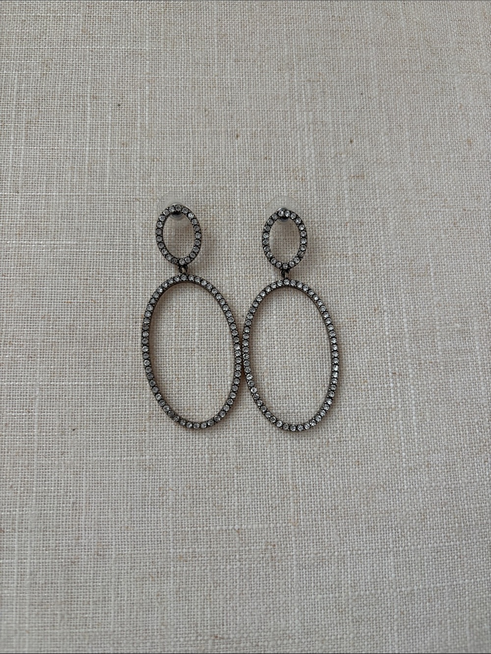 J. Crew Double Oval Rhinestone Drop Earrings - Silver